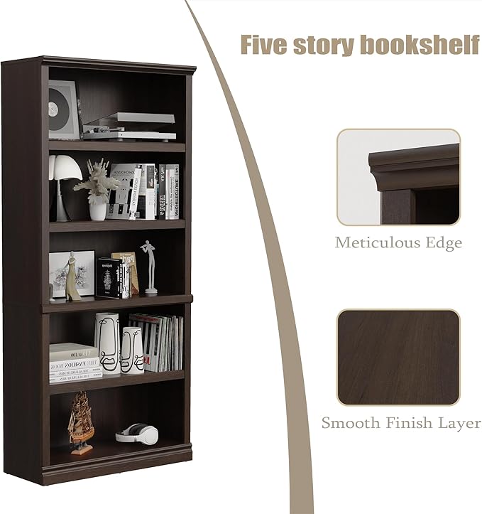 Bevfint Bookshelf, Open Storage 70 Inch Tall 5 Shelf Bookcase, Floor Standing Bookshelves and Bookcases, Book case for Farmhouse Library Office Bedroom Kids, Dark Cherry - 5 Tier