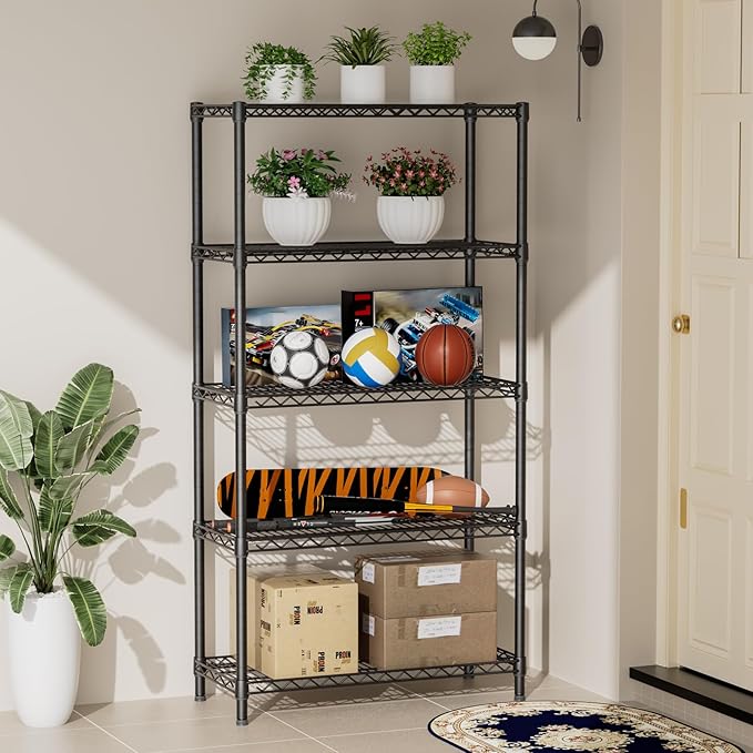 SINGAYE 5 Shelf Adjustable Heavy Duty Storage Shelving Unit 350 lbs per Shelf Steel Organizer Wire Rack Storage for Garage Office Pantry Ktichen Black 14" Dx36 Wx72 H