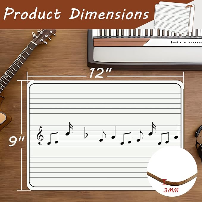 10 Pack Double Sided Music Staff Whiteboard -9''x12'' Keyboard Whiteboard Portable Durable Mini Dry Erase Board for Students Teachers Music Classroom Supplies Music Teacher Gifts