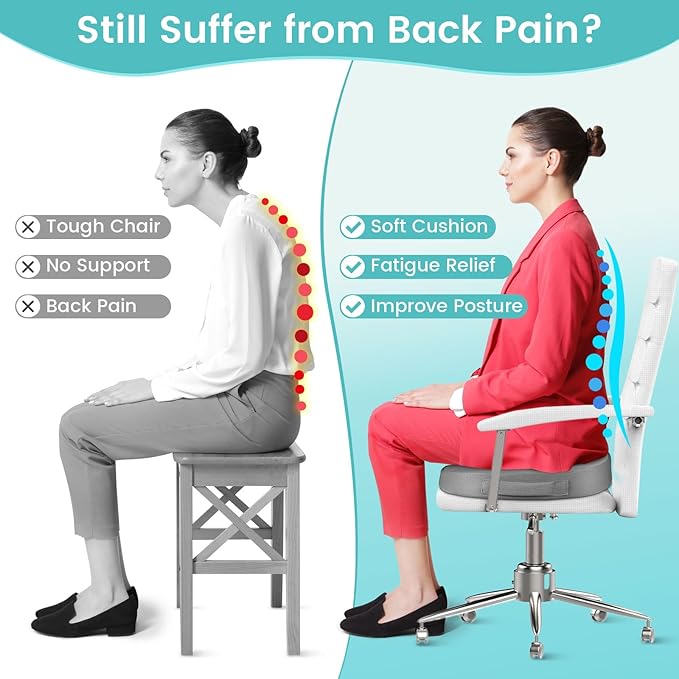 Office Chair Seat Cushion, Cooling Gel Enhanced Memory Foam Cushion for Long Sitting - Back, Sciatica, Coccyx, Tailbone Pain Relief Pillow - for Office, Gaming, Car, Wheelchair - Light Grey, X-Large