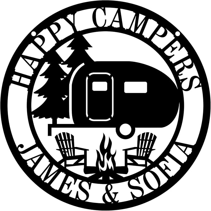 Personalized Happy Camper Metal Sign, Custom Happy Camper Yard Sign, Hanging Camping Sign, Camper Decor, RV Decor, Custom Campground Sign, Personalized Campground Gift