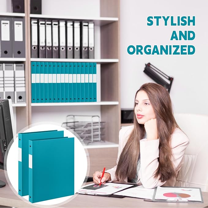 Henoyso 36 Pcs 3 Ring Binder 0.5 Inch Round Fits Letter Size 8.5'' x 11'' Paper Plastic Flexible Binder Bulk Holds 140 Sheets with 1 Pockets Versatile Organizer for Home Office School (Turquoise)