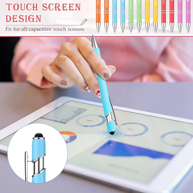 Zonon 12 Pcs Inspirational Pens Bulk Funny Ballpoint Pen with Stylus Tip Motivational Gifts for Valentine's Day Teacher Coworkers Nurse School Office Supplies(Macaron,Boss Lady)