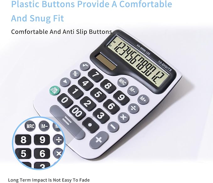 YEBMoo 12 Digit Desktop Calculator with Large LCD Display and Sensitive Button, Dual Solar Power and Battery, Standard Function for Office (YE8898)