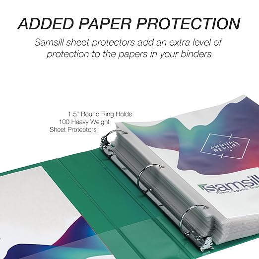 Samsill 1.5 Inch 3 Ring Binder, Made in USA, Economy Round Ring, Clear View Cover, 325 Sheet Capacity - for School, Home, Office - Forsest Green