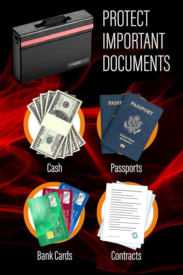 The Good Stuff Fireproof Document Box for Legal Documents, Passports, Cash, and Contracts, 5" x 11" 3.5" / 2000℉ Protect Your Notebooks, Binders, Folders, and Contracts