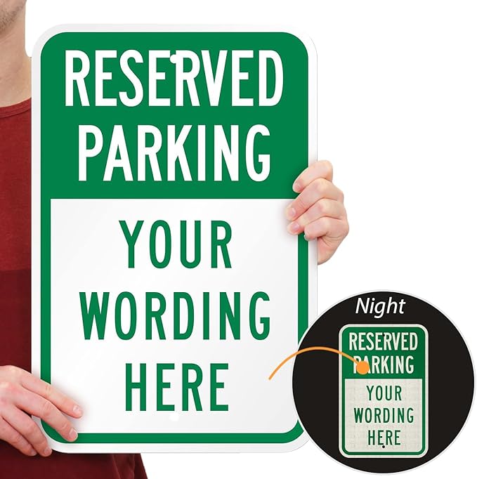 SmartSign 18 x 12 inch “Reserved Parking” Custom Metal Sign - Add Text, 63 mil Aluminum, 3M Laminated Engineer Grade Reflective Material, Green and White, Made in USA