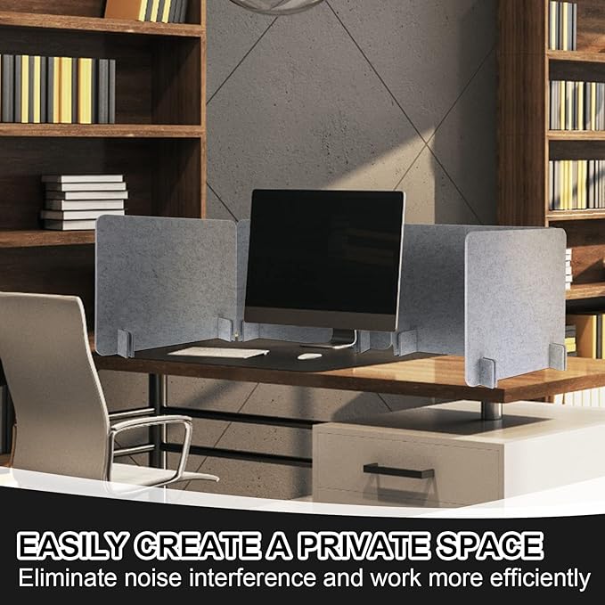 Fabbay 4 Pcs Acoustic Freestanding Desk Divider Desk Partition 16 x 24 Inch Table Freestanding Up Privacy Panel Visual Distraction and Noise Reducing for Office Furniture Classroom (Silver Gray)