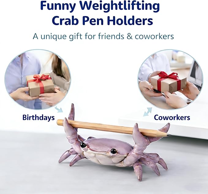 Desk Crab Pen Holder, Cute Weightlifting Crab Pencil Holder for Desk, Funny & Creative Desktop Organizer for Office, Home, School Supplies (Red)