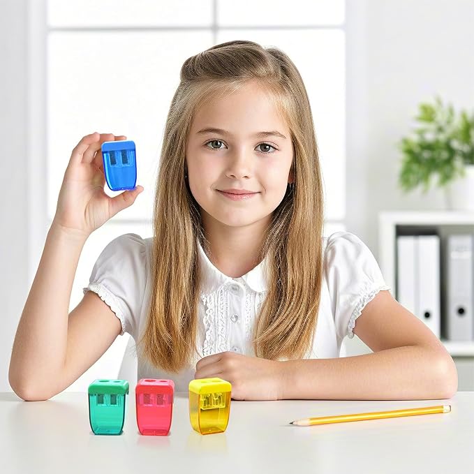 AUSTARK 4Pcs Pencil Sharpeners Manual for Kids Adults, Dual Hole Small Handheld Pencil Sharpener Bulk for Office School Home, Back to School Supplies