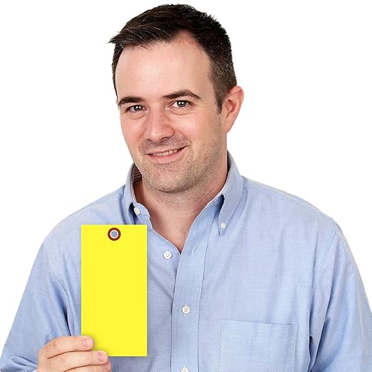 SmartSign (Pack of 100) 6.25 x 3.125 inch “Yellow” Blank Tyvek Shipping Tags with Metal Eyelets, Size #8, 8 mil Thick Tyvek, Made in USA