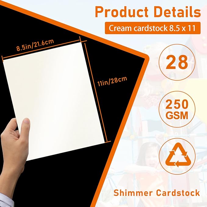 28 Sheets Cream Shimmer Cardstock 8.5 x 11 Ivory Paper, 92lb Premium Off White Paper Card Stock for DIY Cards Making, Wedding Invitations, School Crafting, Greeting Cards, Office Printing