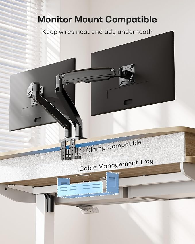 HUANUO 48 x 30 inch Electric Standing Desk with 4 Drawers, Adjustable Height Sit Stand Home Office Desk with Two Tiers, Ergonomic Adjustable Stand up Desk C-Clamp Monitor Mount Compatible, Natural