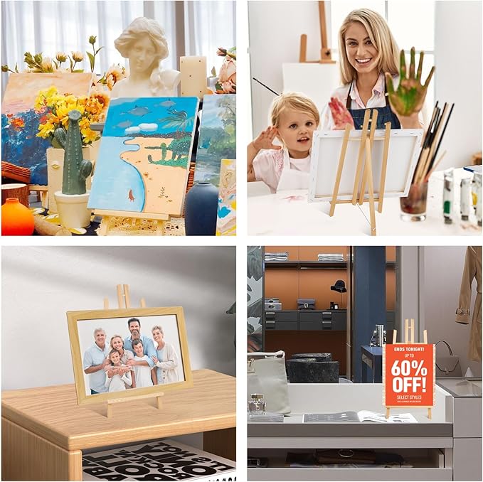 ESRICH 6 Pack 16in Wood Easels,Tabletop Easel for Painting,Painting Party, Displaying Canvases, Kids Student Table School Desktop, Portable Canvas Photo Picture Sign Holder