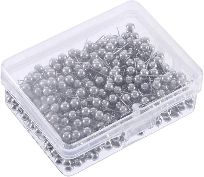 WILLBOND 500 Pack Map Push Pins Map Tacks Small Round Head Push Pins Thumb Tacks for Travel Picture Photo Bulletin Board Wall DIY Craft School Office Home(Silver,1/8 Inch)