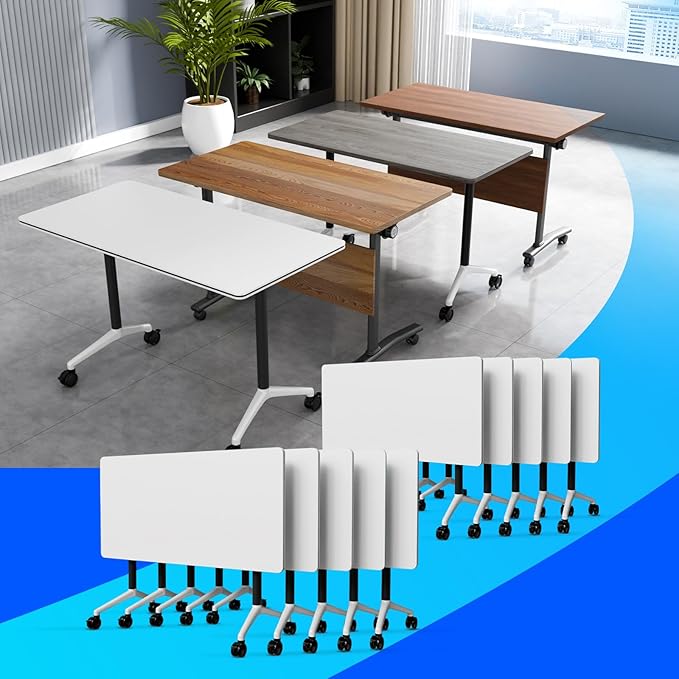 Conference Table Flip Top Mobile Conference Room Tables,Folding Conference Table with Wheels,Large Meeting Training Seminar Table Saving Space for Office Classroom(10A,61'')
