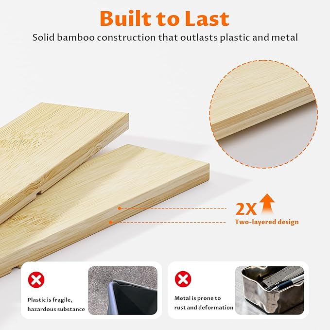 VA1KENE Bamboo Drawer Organizer with 9 Adjustable Compartments, Office Desk Organization Tray for Office Utensils, Supplies, Makeup, Jewelry, and More – Ideal for Desk or Drawer Storage