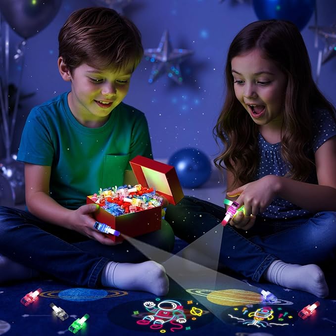 LovesTown 24PCS Space Themed Party Favors, LED Finger Lights for Kids Glow in The Dark Party Supplies for Birthday Goodie Bags Fillers Classroom Prizes