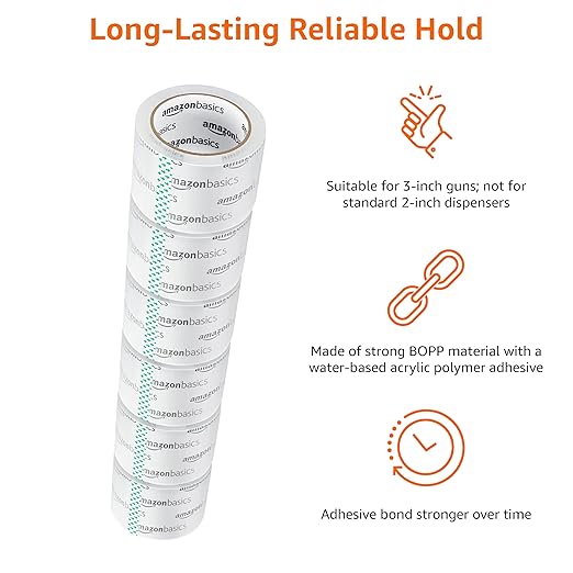 Amazon Basics Extra-Wide Packing Tape, Designed for Moving, Storage and Packing, Shipping and Mailing, Extra-Wide 2.83"W, Crystal Clear, Low Odor, 6-Pack