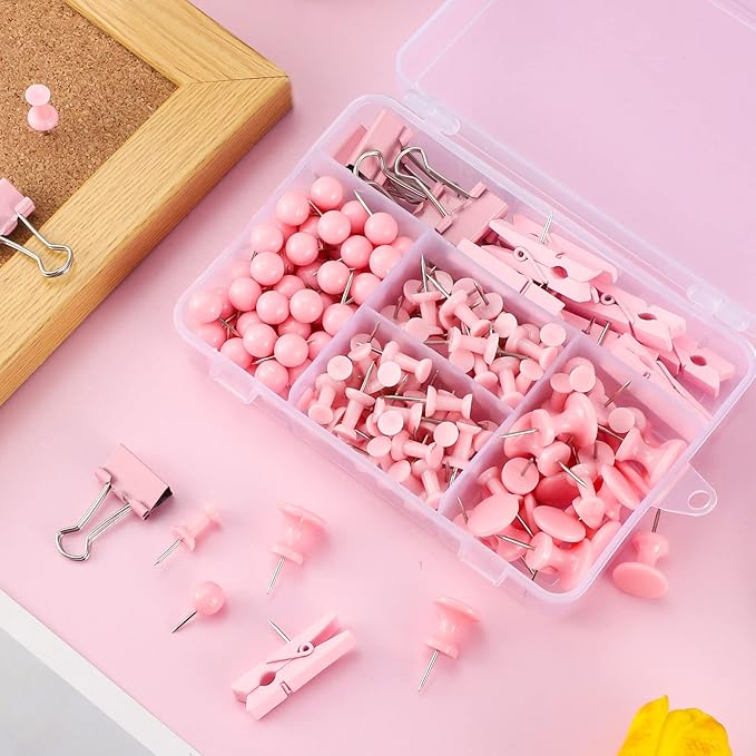 200 Pieces Push Pins Pink Thumb Tacks Cute Decorative Push Pins for Cork Board, 5 Style for Bulletin Boards Wall Maps Pictures Office