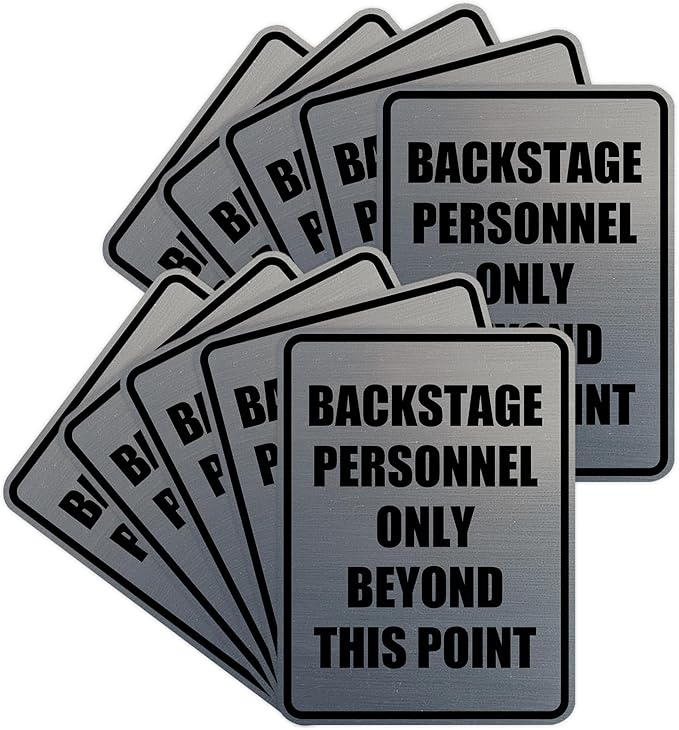 Portrait Round Backstage Personnel Only Beyond This Point Door or Wall Sign Easy Installation | Music | Concert | Festivals Sign (Brushed Silver) - Large (10 Pack)