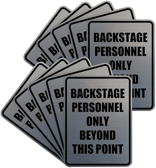 Portrait Round Backstage Personnel Only Beyond This Point Door or Wall Sign Easy Installation | Music | Concert | Festivals Sign (Brushed Silver) - Small (10 Pack)