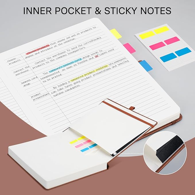EMSHOI Meeting Notebook for Work with Action Items - 320 Pages B5 Thick Project Planner Agenda Organizer Work Notebook for Women Men Office Business, PU Leather Hardcover, 7.5" x 10", Dark Green