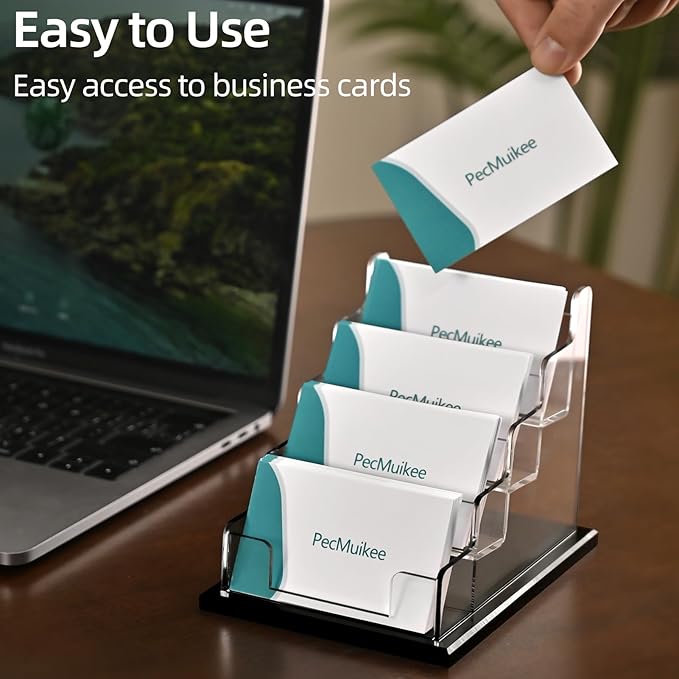 PecMuikee Business Card Holder for Desk，Acrylic Business Card Display Stand,Multiple Business Card Holders for Office, Exhibition, Home, Restaurant 4 Slot 1pcs Tier