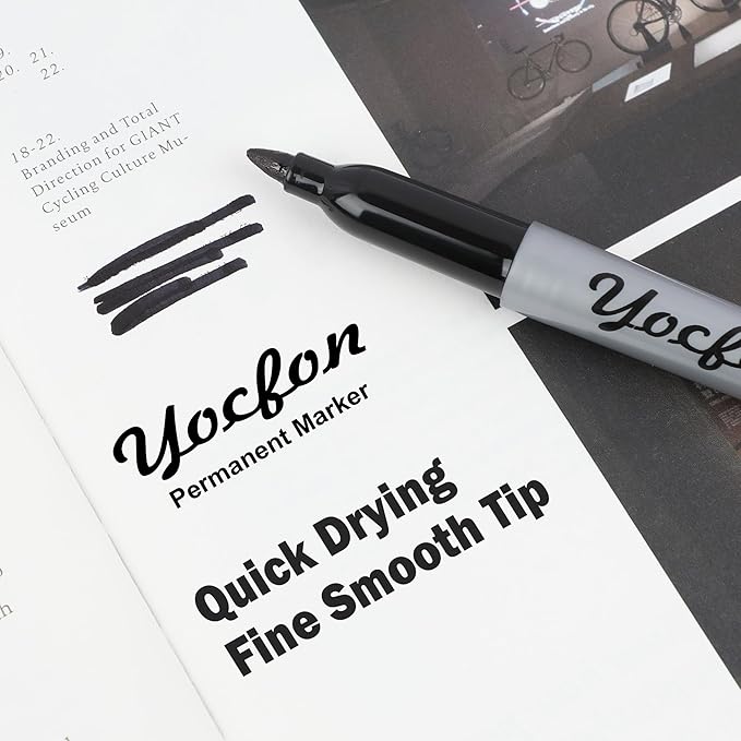 Yocfon Permanent Markers Bulk, 144 Count Black Permanent Markers Set, Fine Tip, Waterproof Markers, Works On Plastic, Wood, Stone And Metal For Doodling, Marking