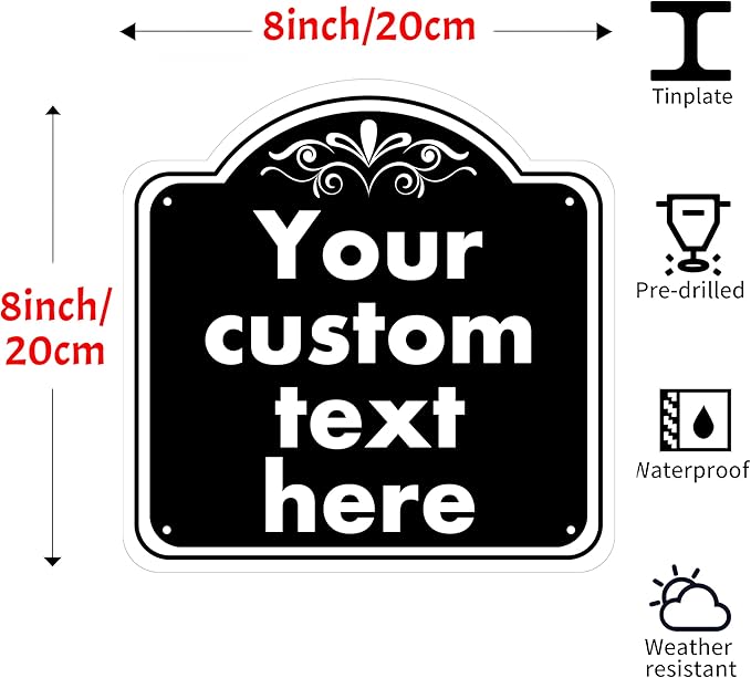 Custom Sign, Custom Indoor/Outdoor Decorative Sign，Aluminum Weatherproof Metal Sign Multiple Sizes, Customize for Office, Business, Workplace, office, Home, Delivery Signs, 8*8 Inch, Black
