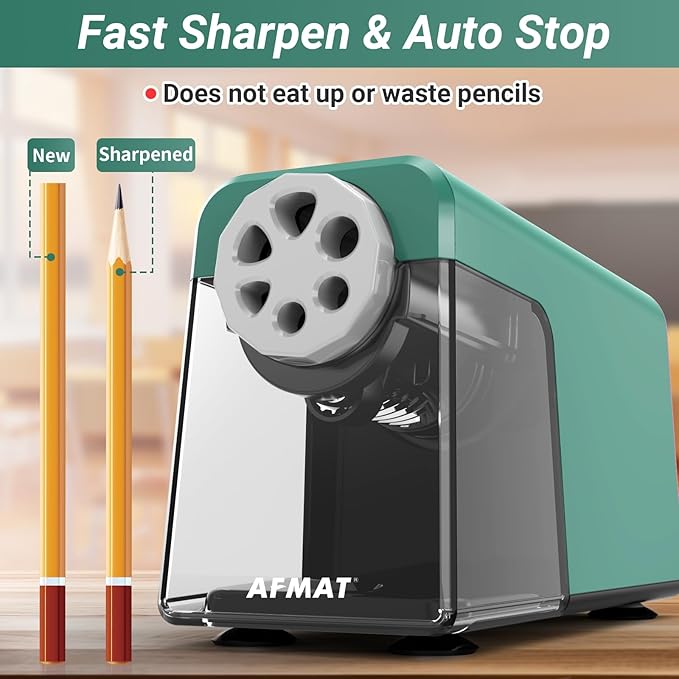 AFMAT Heavy Duty Electric Pencil Sharpener, 6 Holes, Auto Stop Pencil Sharpeners for 6-11mm Pencils, Classroom Electric Sharpener for Artists, 7000 Sharpenings, Save Pencils, PSX1
