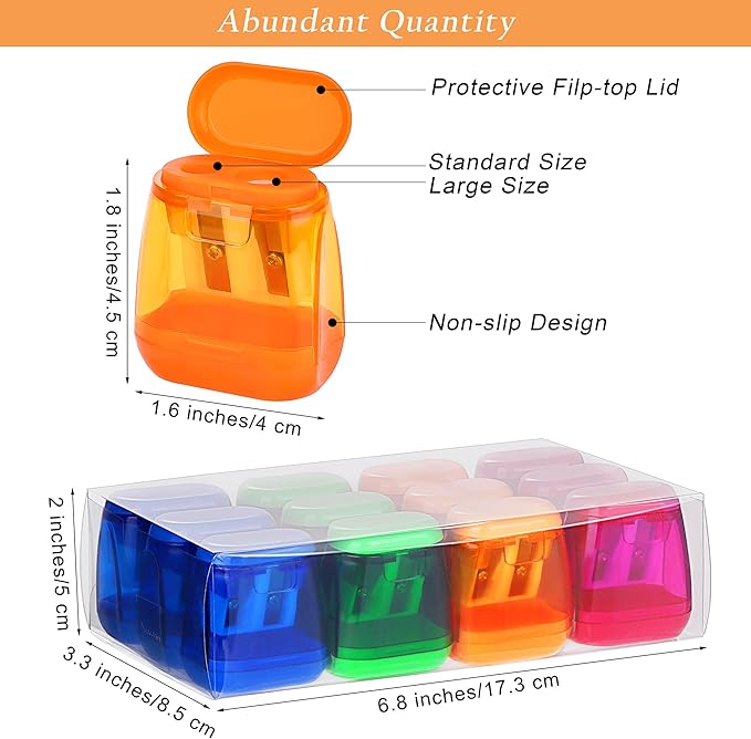 Aodaer 48 Pieces Manual Pencil Sharpeners Dual Hole Compact Sharpener with Lid for Pencil Sharpener in Office, Home Mixed 4 Colors