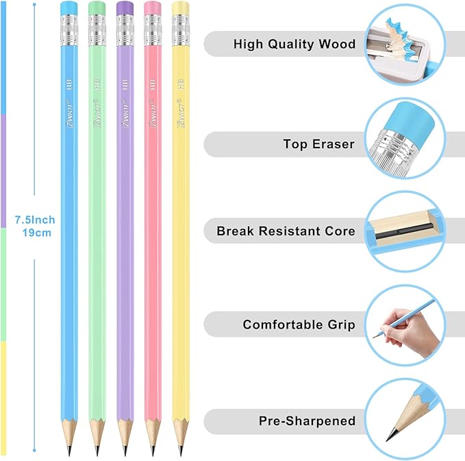 ZWlOT Wood-Cased Pencils, Pre Sharpened Pencils, 350 Count #2 HB Pencil with Eraser Bulk, School Classroom Teacher Supplies Gifts