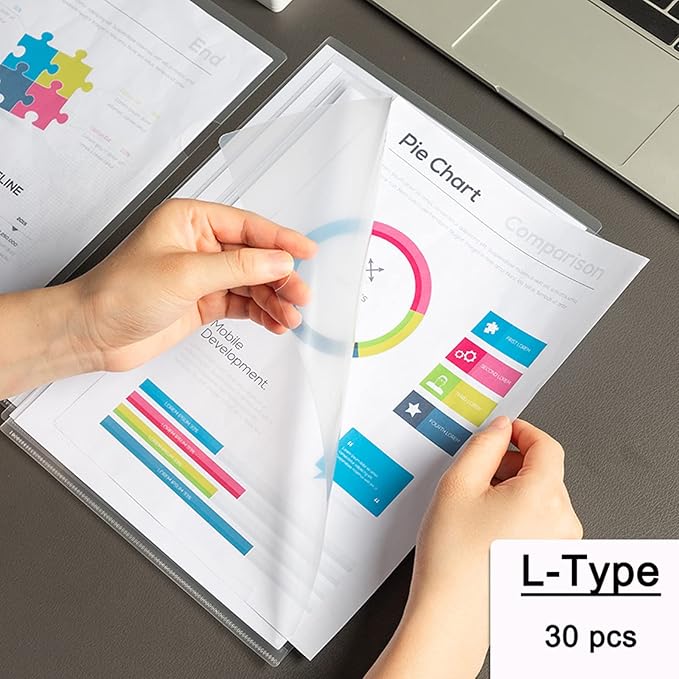 100 Pack Document Clear Plastic Folder Copy Safe Project Pocket LType US Letter Size A4 Paper Sleeves Folders in Transparent with 30 Pieces Index Tabs