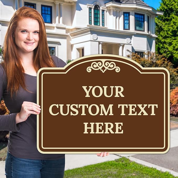 Custom Decorative Sign, Personalized Metal Sign for Business, Driveway, Home, Airbnb, Office Door Plaque, Brown Background Sign, 18x24 Inches, ACM, Fade Resistant, Made in USA by Sigo Signs