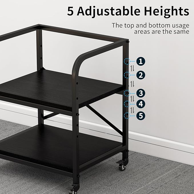 Vokumba 2 Tier Large Printer Stand, 20 x 20 Inches Printer Table with Storage Shelf, Rolling Printer Cart with Wheels for Home Office, Scanner Fax (Black)