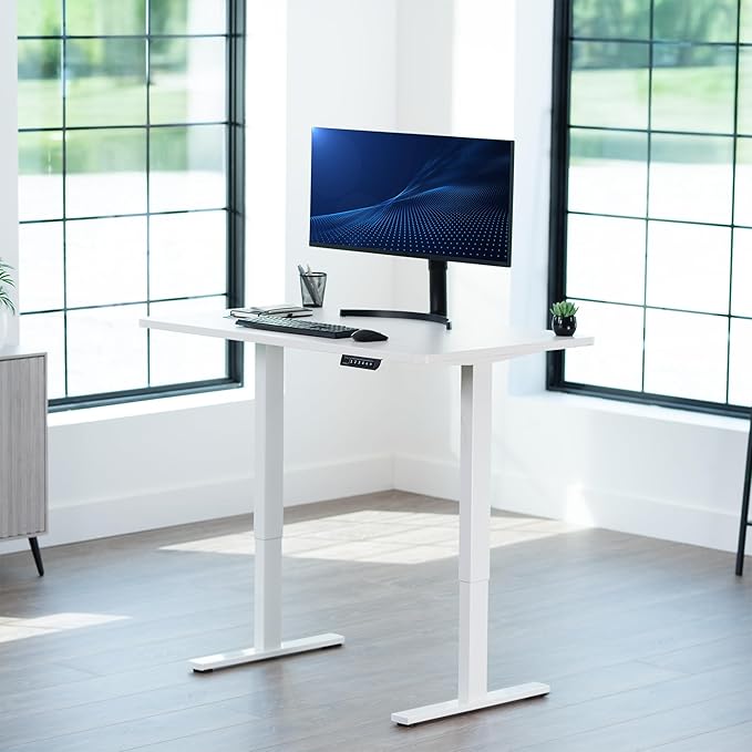 VIVO Electric 48 x 30 in Standing Desk, Memory Height Adjustment, 1B Series, Holds 220 lbs, One-Piece White Top, White Frame, DESK-KIT-1W5W