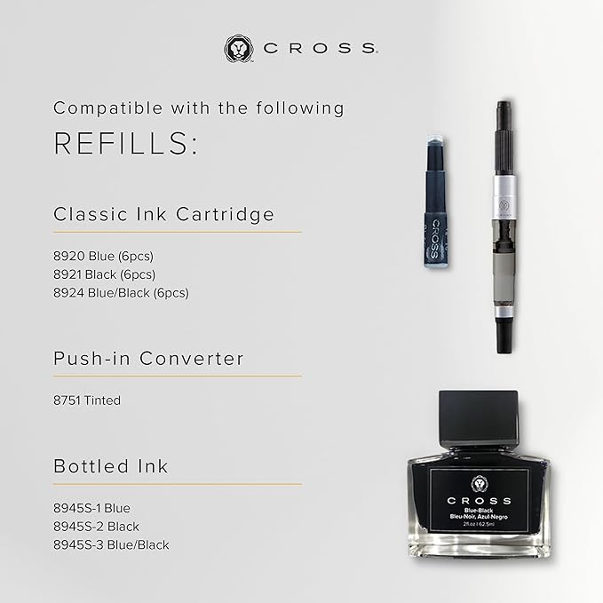 Cross ATX Refillable Fountain Presented in a Luxury Gift Box - Medium Point, Black Ink, Sandblasted Rose Gold