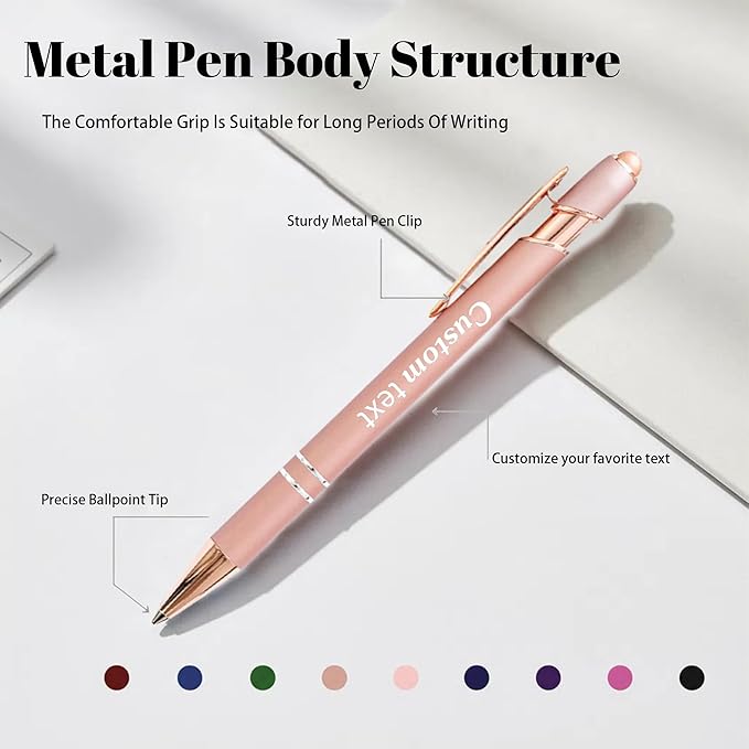 CRME Custom Pens Personalized Pen in Bulk Customized Pens Engraved Grip Retractable Ballpoint Pen with Name Text Logo 2-in-1 Stylus Pens for Touch Screens Ideal for School Office Graduation 10 Colors