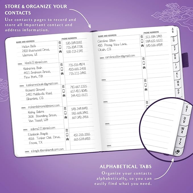 Legend Planner Address Book with Alphabetical Tabs – Mini Telephone Contacts Book for Phone Numbers, Addresses, Passwords, Small (Purple)