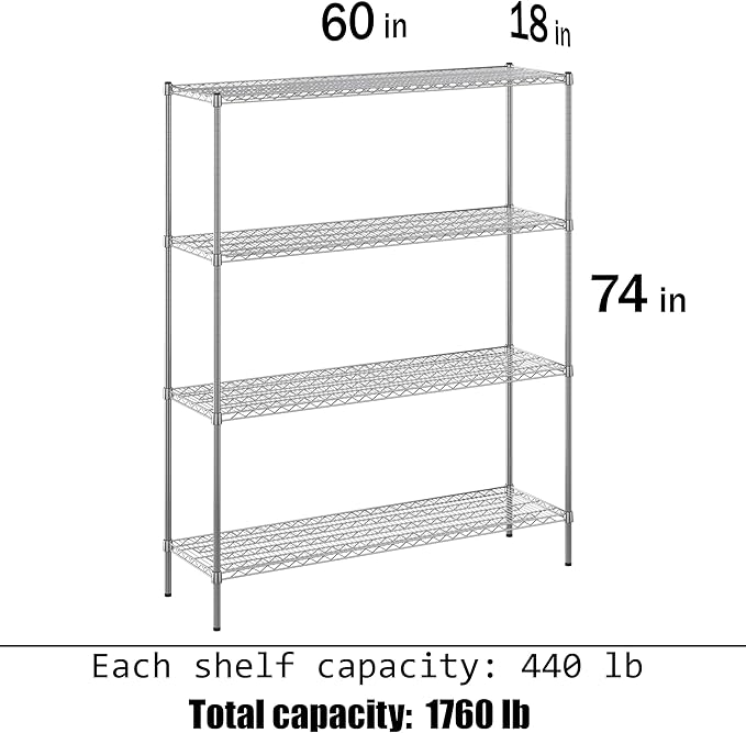Regal Altair 18" Deep x 60" Wide x 74" Height Wire Shelving Kit | 4-Tier | NSF Commercial Storage Rack Unit