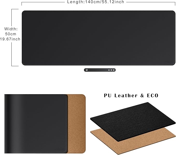 Mydours XXL 55.1"x19.7" Desk Pad with Cork Base, Dual-Sided PU Leather Surface Protects Desks from Scuffs & Stains, Spacious Mouse Mat for Multi-Monitor Setups, Office Use & Light Gaming Compatibility