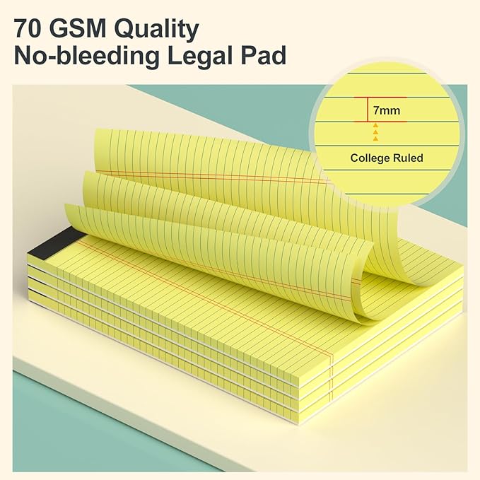 Yellow Legal Pads 8.5×11 Paper Tablets, College Ruled Yellow Writing Pads 3 Pack Note Pads 8.5"x11" 30 Sheets/60 Pages, Sturdy Backing – Lined Notepad Ideal for Students, Office, and Business Use