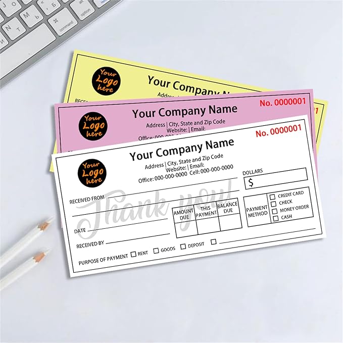 Custom Invoice Book in 3-Part /2-Part Receipt Book with Carbon Copies Personalized Carbonless Service Invoice Form Books Sales Order Book with Company Name Logo Address,H1-Receipt Book