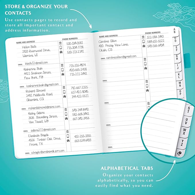 Legend Planner Address Book with Alphabetical Tabs – Mini Telephone Contacts Book for Phone Numbers, Addresses, Passwords, Small (Turquoise)