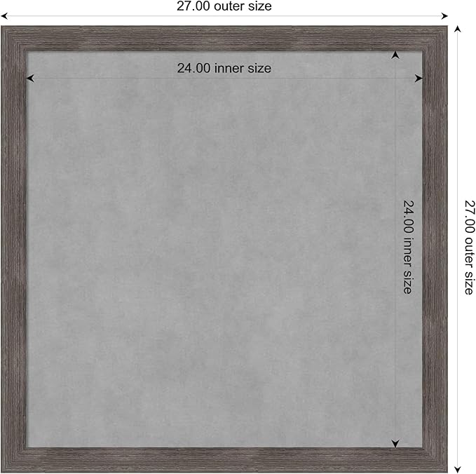 Amanti Art Grey Framed Magnetic Board 27x27 Medium Vision Board for use with Magnets, 100% Metal Sheet to Display Items as Office Decor or for Home Organization in mudroom, Kitchen or Kids Room