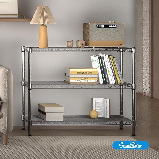 Guan River 3-Shelf Adjustable Metal Shelf Wire Shelving Storage Rack for Office,Kitchen,Bedroom,Bathroom,Laundry,Pantry Basement,Garage(Chrome,36" L x 14" W x 30" H)