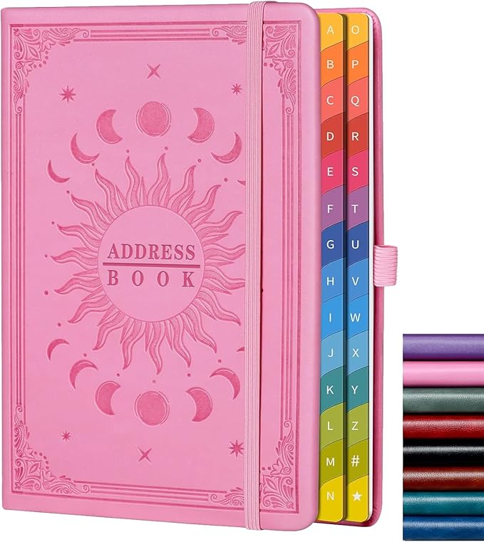 Address Book with Colorful Alphabetical Tabs (8.4" x 5.7") – Hardcover Contact Organizer for Website Passwords, Telephone, Software Licenses, and Important Information – Pink