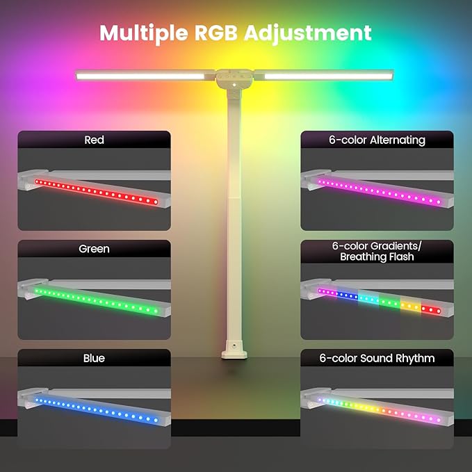 SIBRILLE Upgraded LED Desk Lamp for Home Office with RGB, Rotatable Computer Desk Light with Remote, Eye Caring Table Lamp with Clamp, Dimmable Dual Head Desk Lighting for Desktop, 22W, White