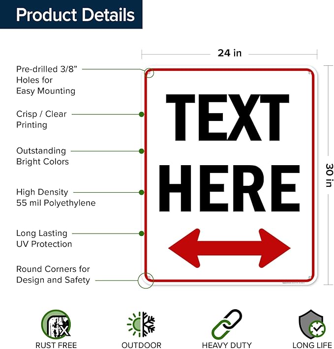 Custom Arrow,Custom Directional Sign, Two Way Arrow,24x30 Inches, 55 mil thick HDPE (high density polyethylene) Made in USA by My Sign Center